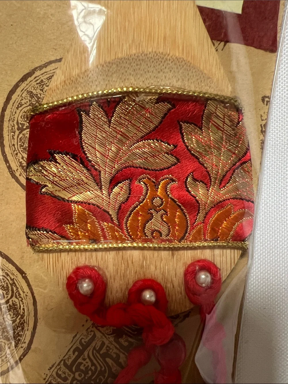 Taiwan Traditional Chinese Hanging Bell Ornament Red Brocade NIP
